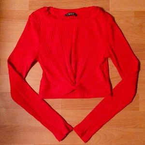 SHEIN Solid Twist Front Rib-knit Top